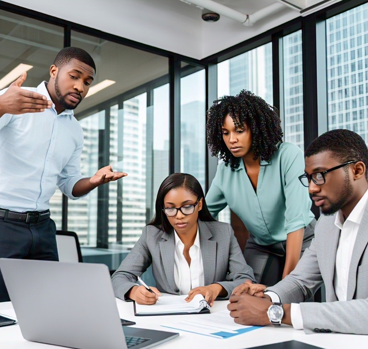 Group of diverse employees collaborating in an inclusive workplace