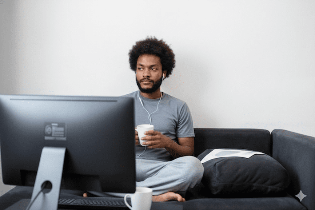 “Remote worker feeling isolated while working from home.”