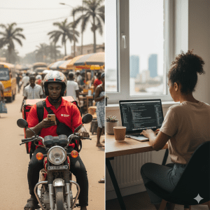 Nigerian gig workers representing the shift in modern employment relations.”