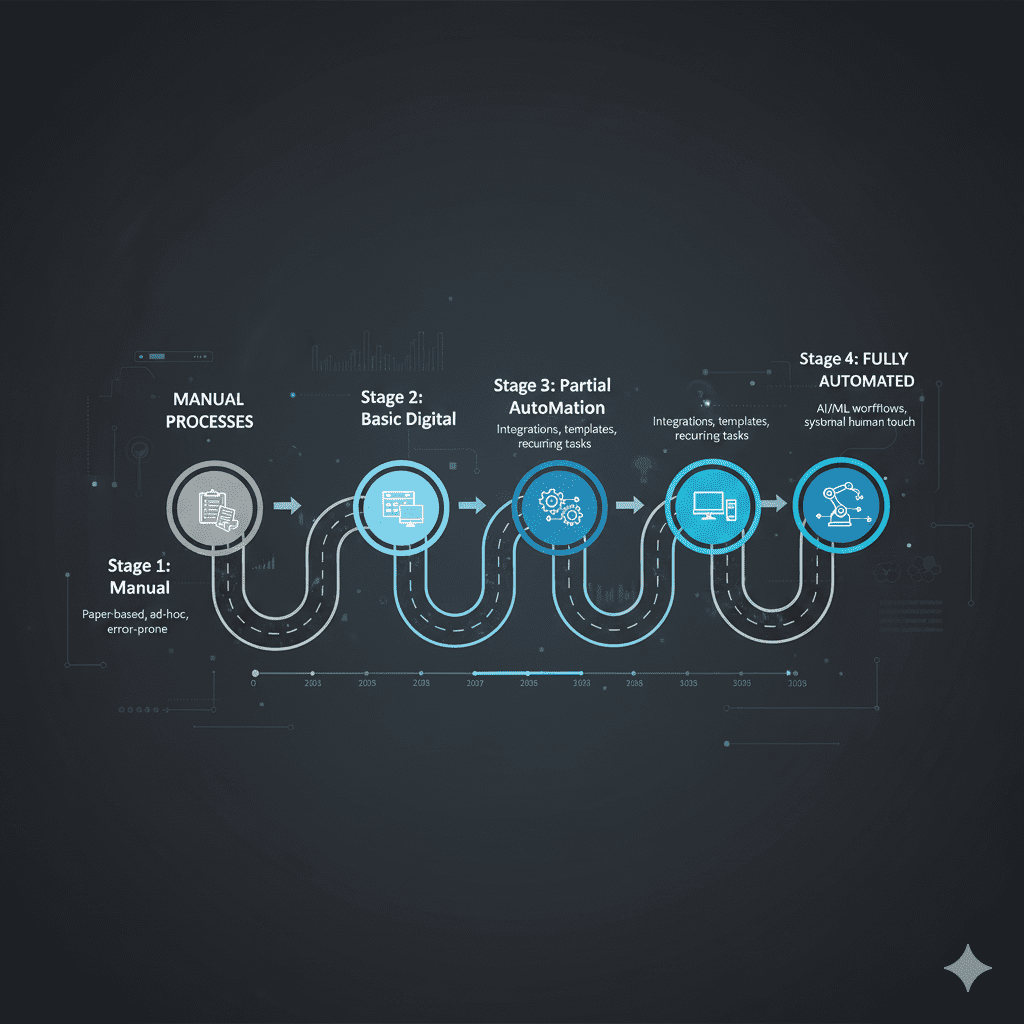 Automation roadmap visualizing the journey from manual processes to streamlined workflows