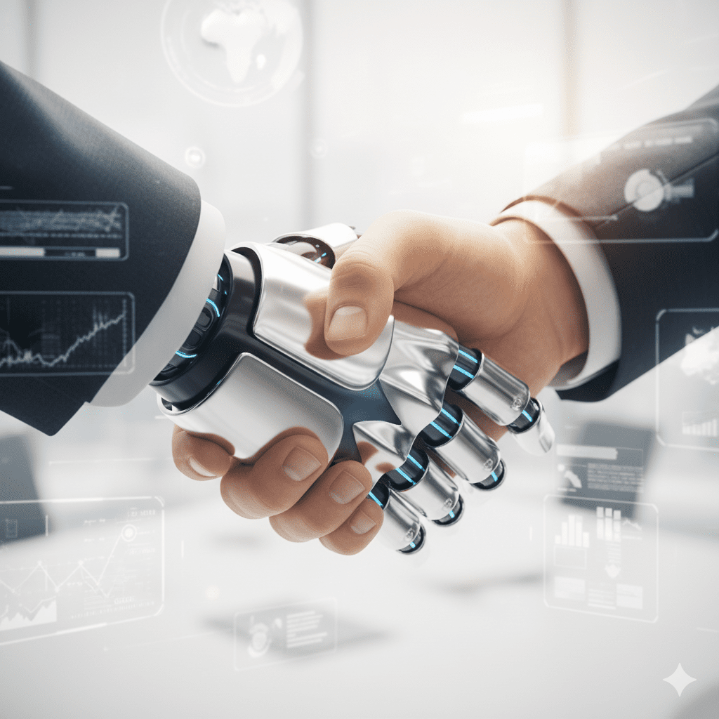 “Human-technology collaboration symbolizing balanced automation.”